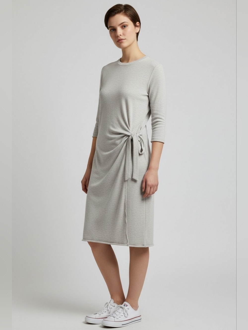 Cable And Gauge Sport Tie-Waist Long-Sleeve Dress In Light gray Heather M
